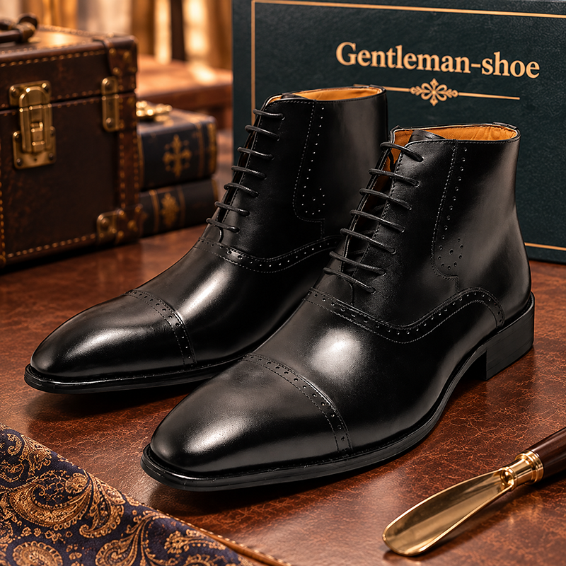 GENTLEMAN™Men's Classic Genuine Leather Pointed Toe Lace-Up Martin Boots