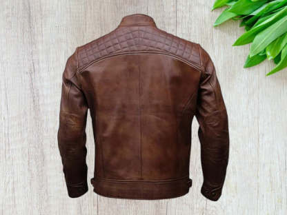 Men Vintage Brown Leather Motorcycle Jacket, Zipper Jacket,