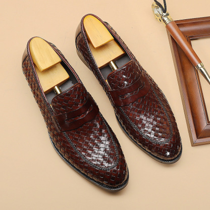 Men's shoes new style loafers men's shoes woven leather shoes men's leather shoes business men's casual shoes