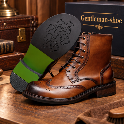 Men's Brogue Leather Boots - Brown & Black