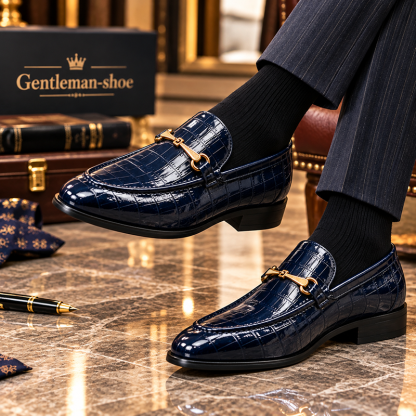 Men’s Crocodile Embossed Loafers with Gold Buckle – Multi-Color Dress Shoes