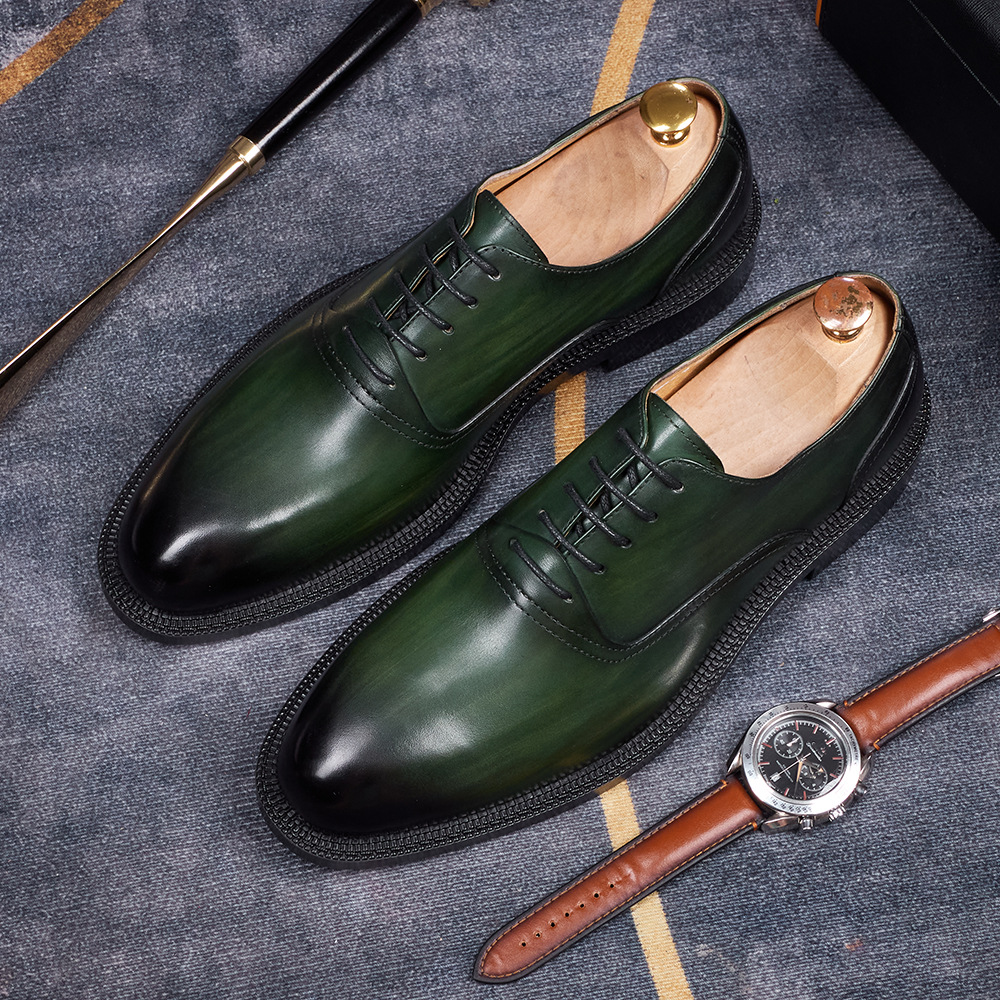 Men's British-Style Lace-Up Handmade Genuine Leather Business Oxford Shoes