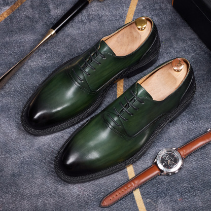 Men's British-Style Lace-Up Handmade Genuine Leather Business Oxford Shoes