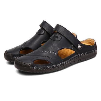Men Hand Stitching Soft Outdoor Closed Toe Leather Sandals