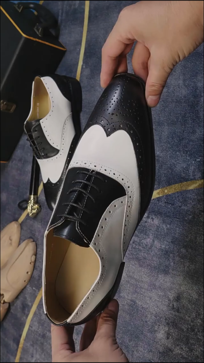 GENTLEMAN™Classic brown and white lace-up men's casual leather shoes