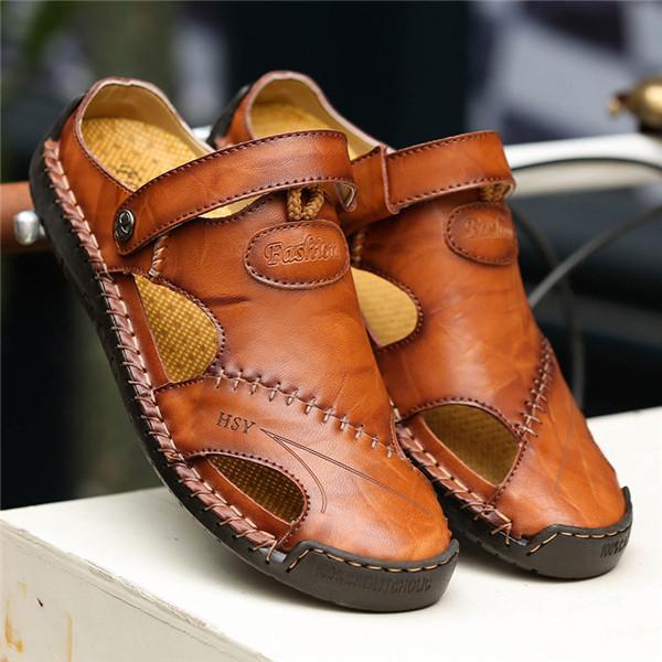 Men Hand Stitching Soft Outdoor Closed Toe Leather Sandals