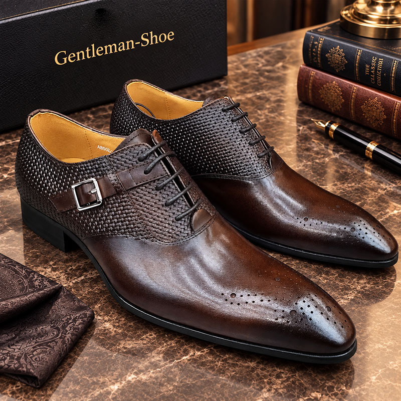 Men's Summer Genuine Leather Lace-Up Metal Buckle Brogue Oxford Shoes