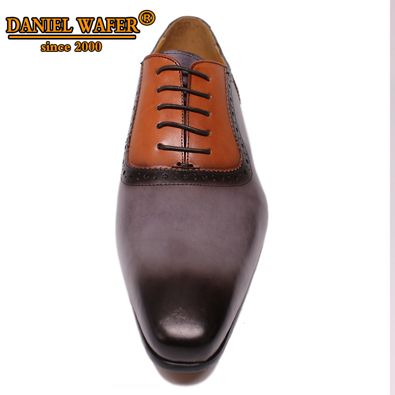 Men's stylish business casual colorblocked genuine leather Oxford shoes