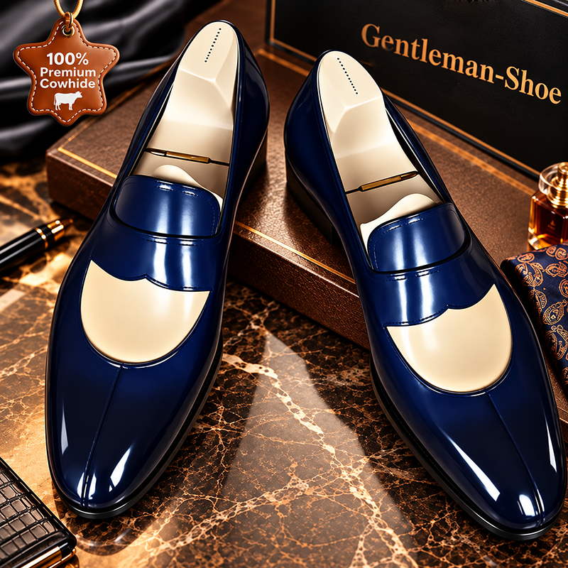 Stylish Navy - Blue Leather Loafers: Elegant and Sophisticated Footwear
