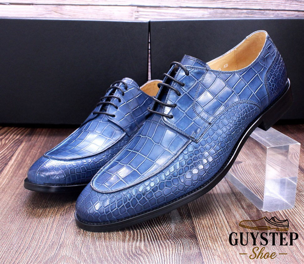 Men's Full-Grain Cowhide Crocodile Embossed Derby Shoes