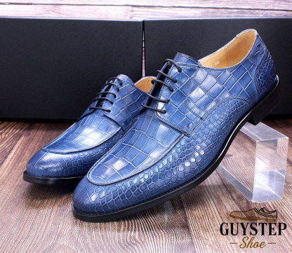 Men's Full-Grain Cowhide Crocodile Embossed Derby Shoes