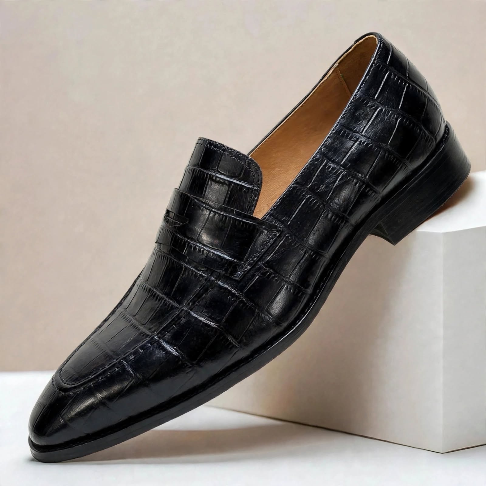 Men’s Crocodile Embossed Pointed-Toe Loafers – Multi-Color Dress Shoes