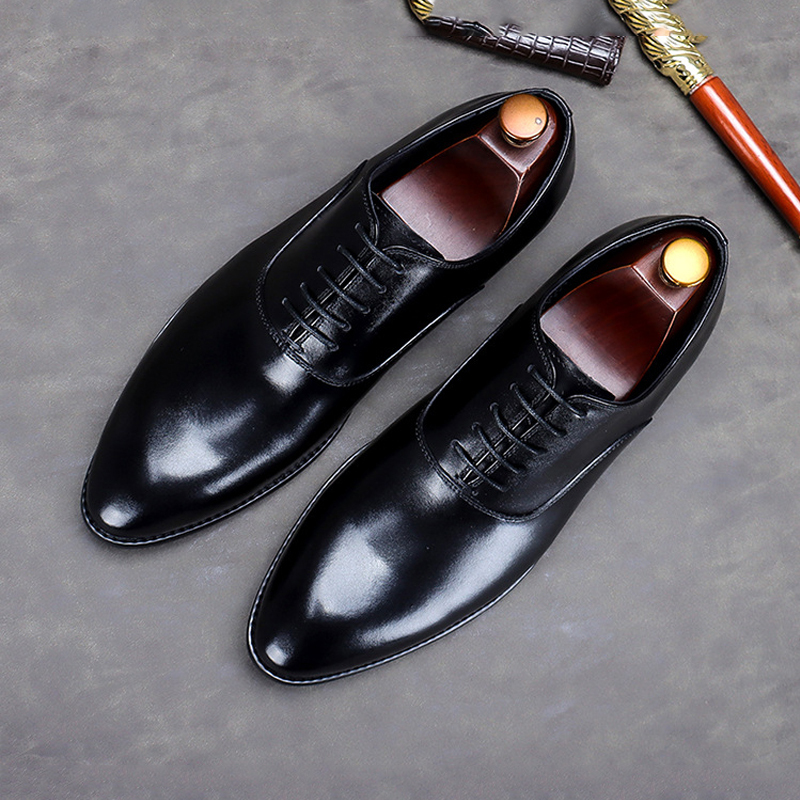 Men's Full-Grain Leather Low-Top Lace-Up Leather Shoes