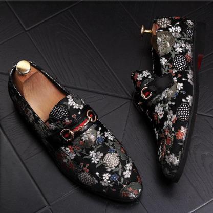 Loafers Flower Embroidery Slip On Leather Shoes