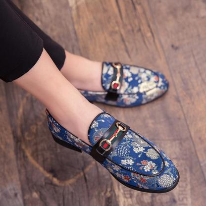 Loafers Flower Embroidery Slip On Leather Shoes