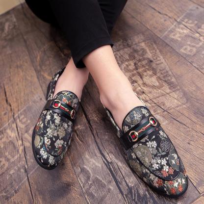 Loafers Flower Embroidery Slip On Leather Shoes