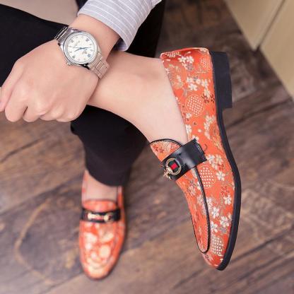 Loafers Flower Embroidery Slip On Leather Shoes