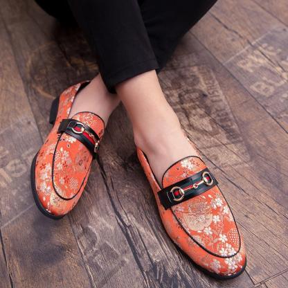 Loafers Flower Embroidery Slip On Leather Shoes