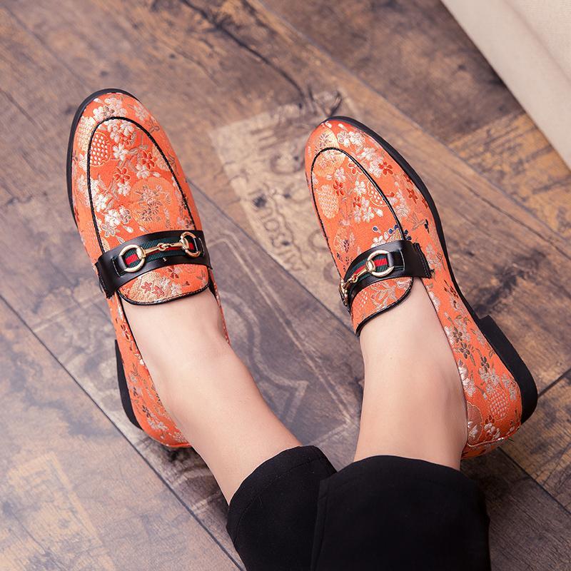 Loafers Flower Embroidery Slip On Leather Shoes