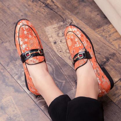 Loafers Flower Embroidery Slip On Leather Shoes