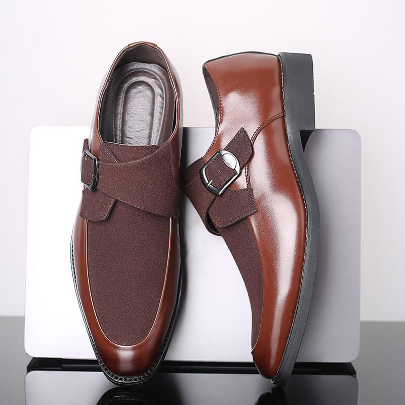 Classic Men Belt Buckle Round Toe Suede Monk Shoes