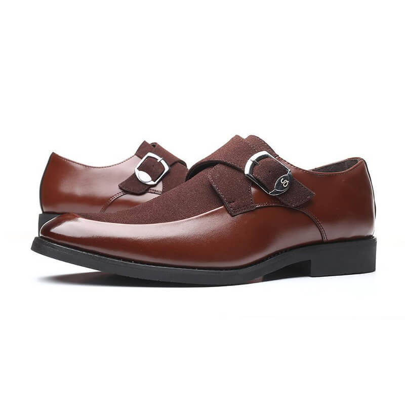 Classic Men Belt Buckle Round Toe Suede Monk Shoes