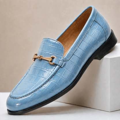 Men’s Crocodile Embossed Loafers with Gold Buckle – Multi-Color Dress Shoes