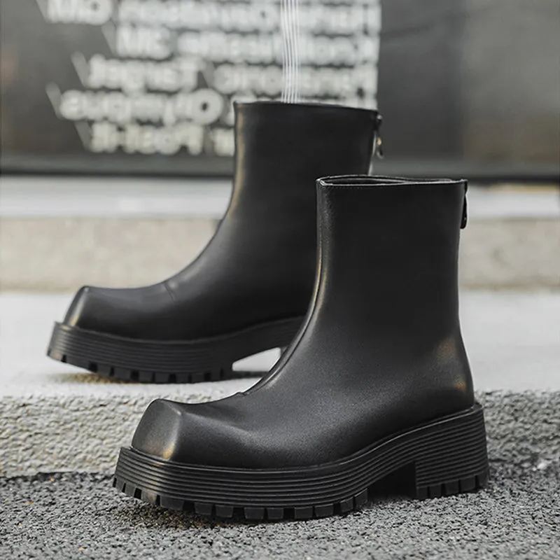 Classic statement square toe black chelsea boots with rear zip