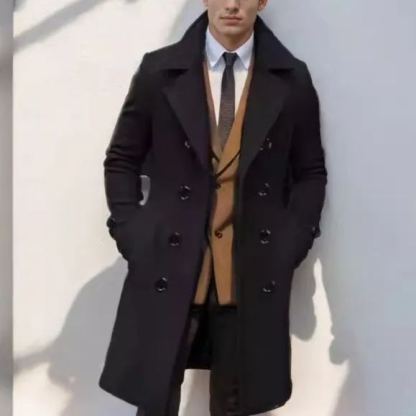2024 foreign trade autumn and winter high-quality thickened cross-border medium and long double-breasted men's woolen coat slim fit coat European size