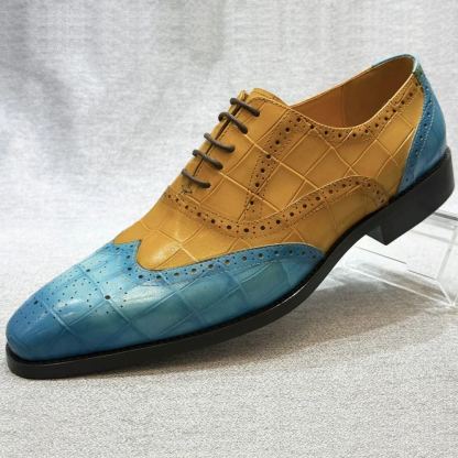 European fashion wedding shoes men's formal shoes first layer cowhide color matching lace-up Oxford shoes business office men's shoes