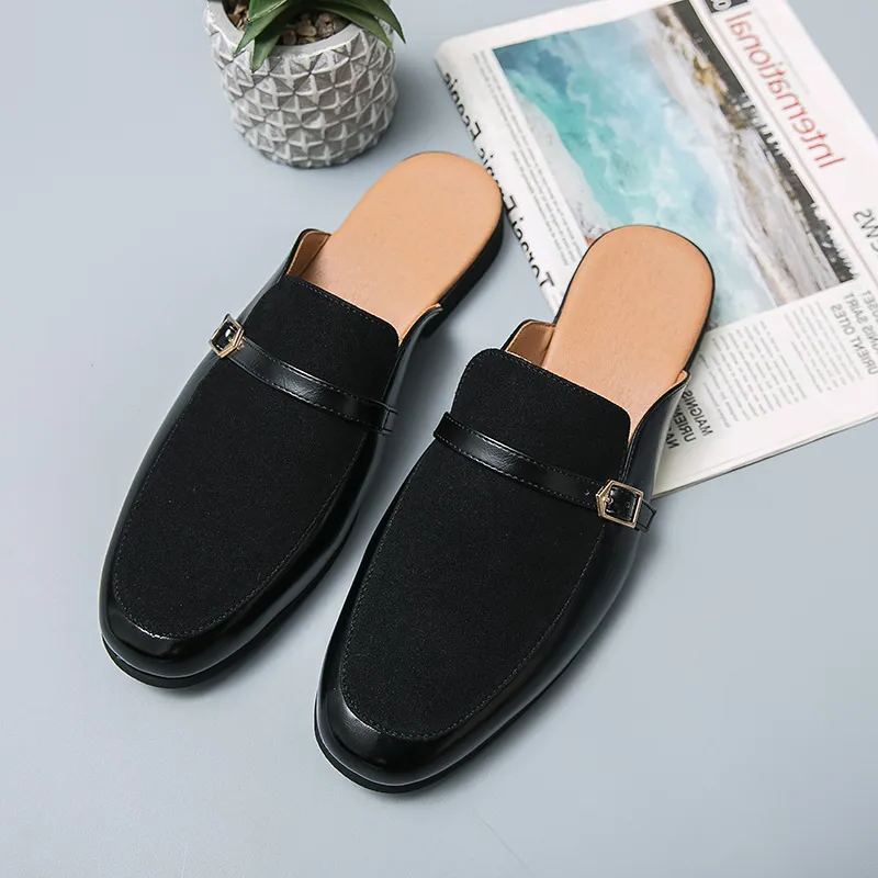 Trendy Heelless Half Slippers Casual Leather Shoes