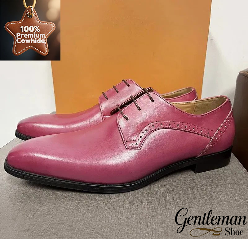 Men's pink leather derby shoes