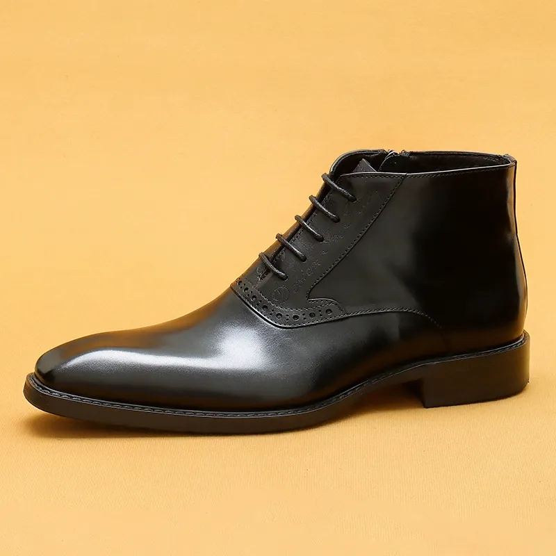 Men's genuine leather decorative zip dress short boots