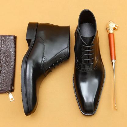Men's genuine leather decorative zip dress short boots