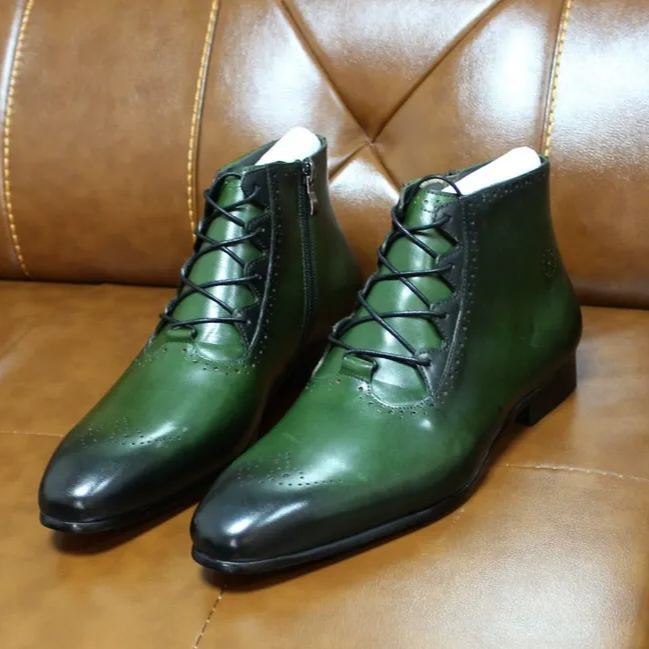 Men's classic handmade genuine leather ankle boots high-top pointed business boots