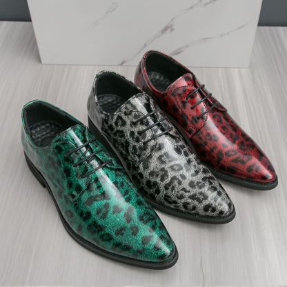 [Copy]2025 Men's Spring and Autumn Patent Leather Smooth Pointed Snake Pattern Slip-On Shoes