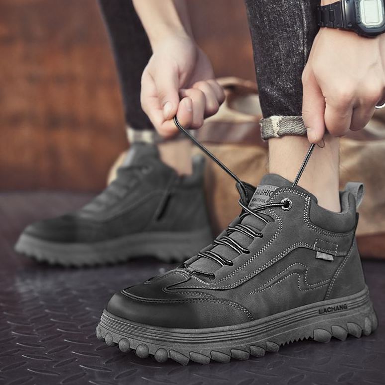 Men's high-top casual sneakers (black/gray)