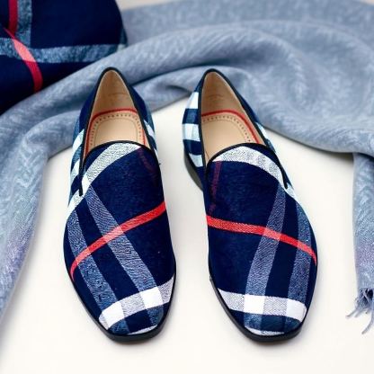 GENTLEMAN™Men's stylish blue khaki plaid design large size casual shoes