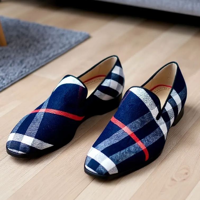 GENTLEMAN™Men's stylish blue khaki plaid design large size casual shoes