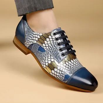 Men's Cowhide Snake Print Patchwork Oxford Shoes
