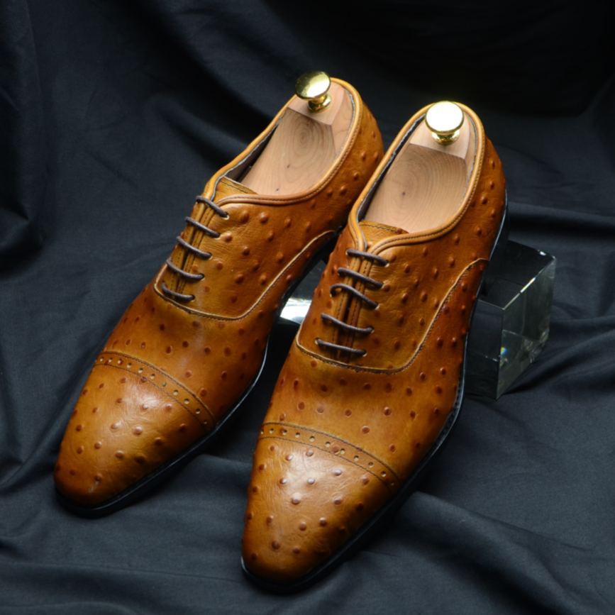 2024 new fashion ostrich leather men's genuine leather formal handmade first layer cowhide business leather shoes cross-border exclusive