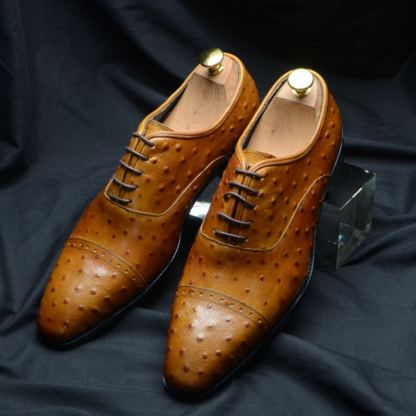 2024 new fashion ostrich leather men's genuine leather formal handmade first layer cowhide business leather shoes cross-border exclusive