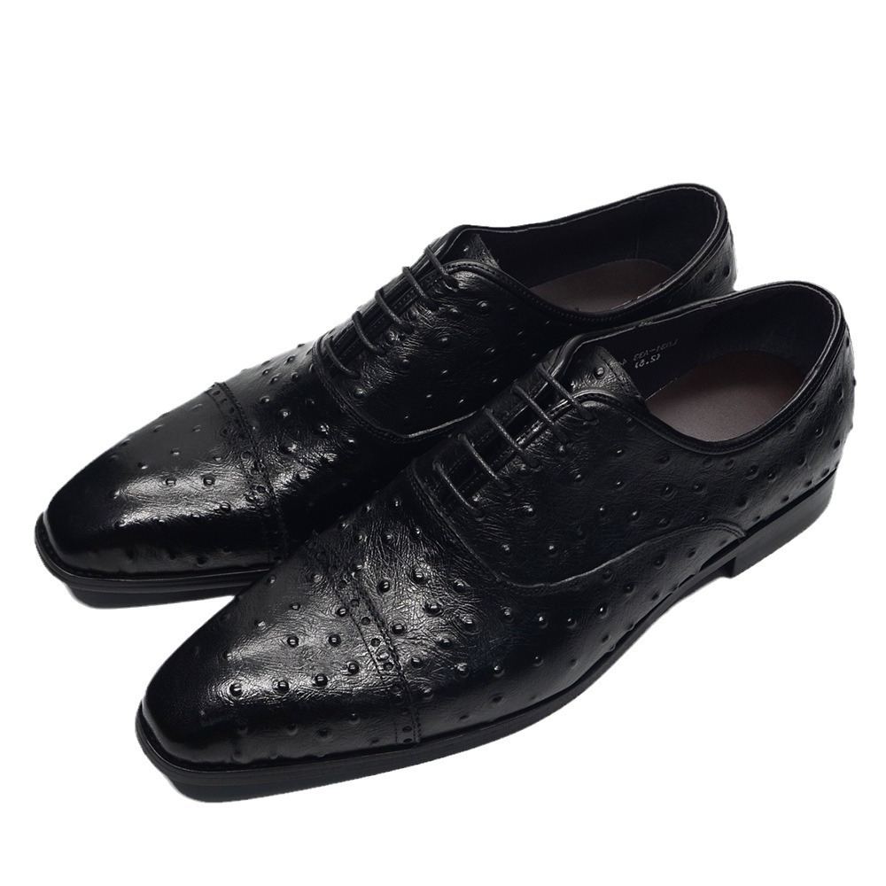 2024 new fashion ostrich leather men's genuine leather formal handmade first layer cowhide business leather shoes cross-border exclusive