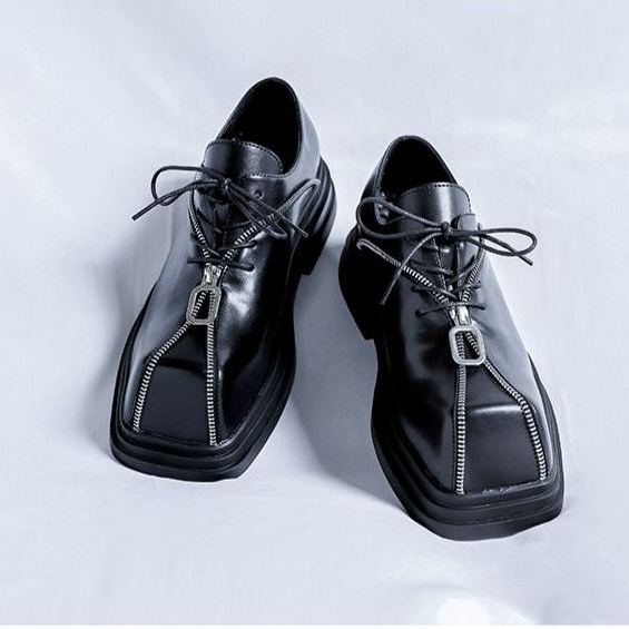 Punk-style platform men's leather shoes with zipper design