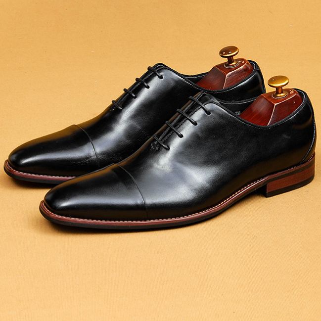 New men's brown genuine leather Oxford shoes