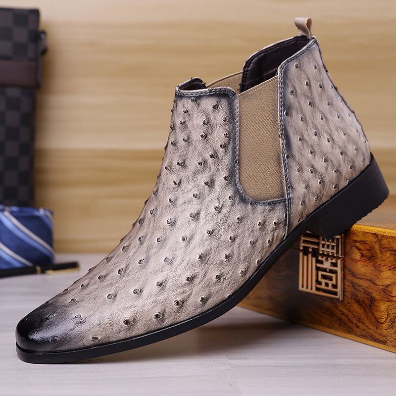 Men's Plus Size Embroidered Ostrich Print Mid-Calf Boots