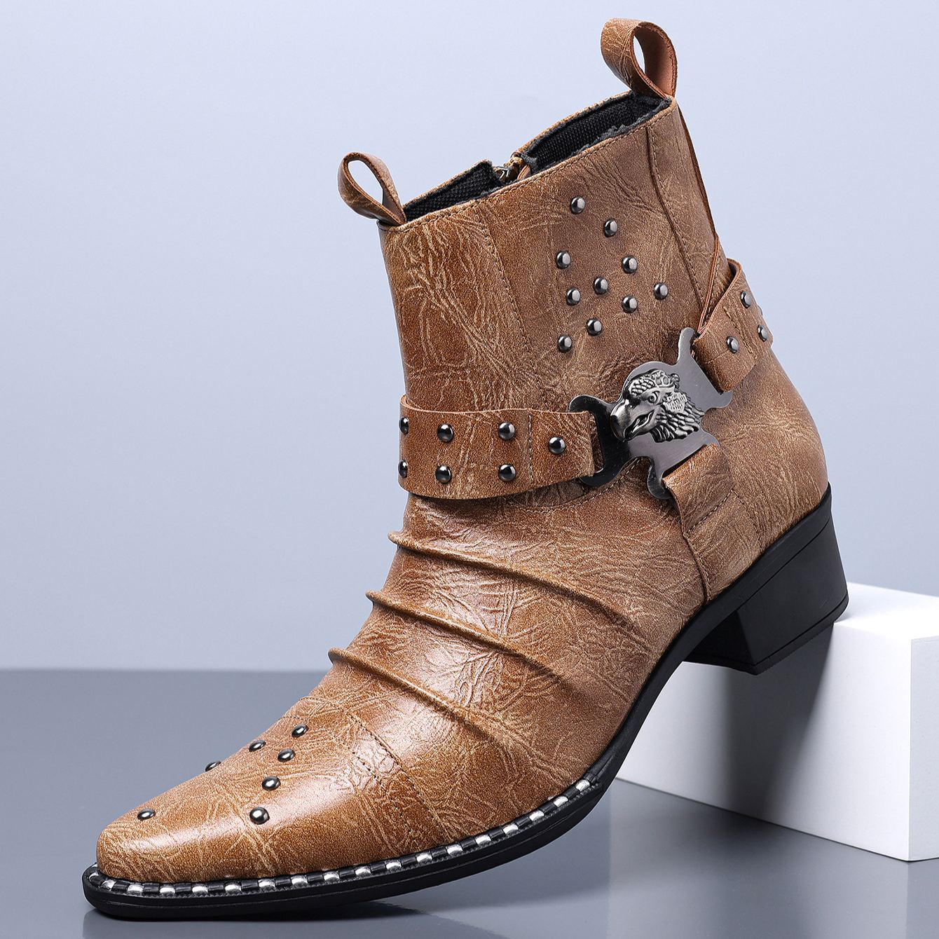 [Copy]Men's soft-soled suede casual loafers with metal buckles