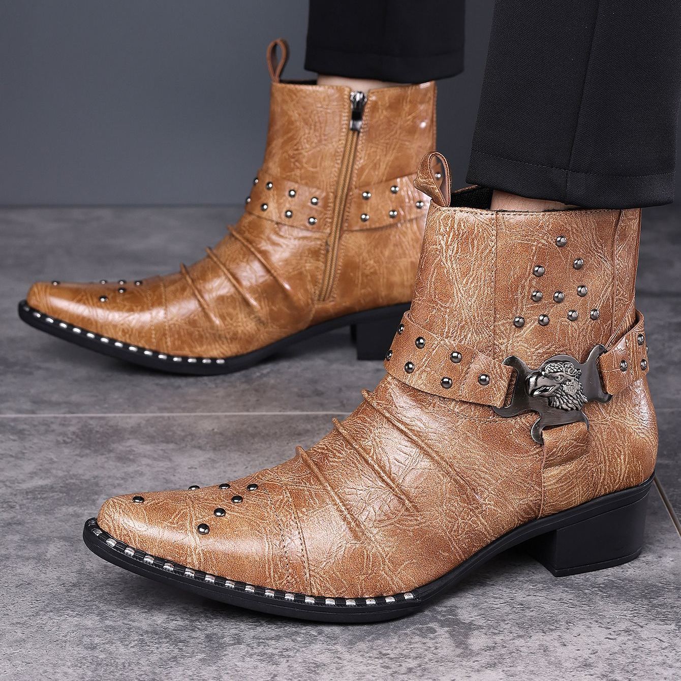 [Copy]Men's soft-soled suede casual loafers with metal buckles