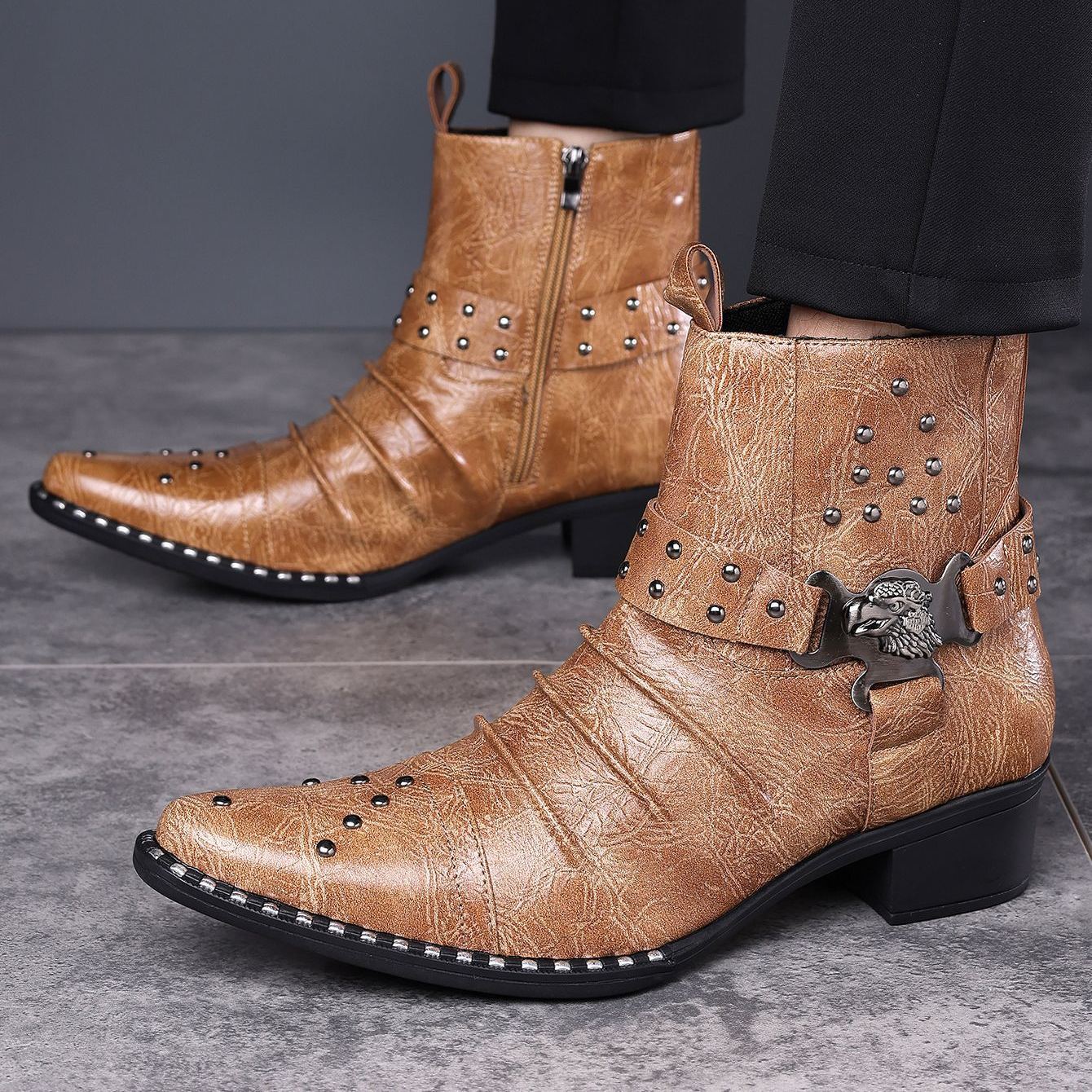 [Copy]Men's soft-soled suede casual loafers with metal buckles