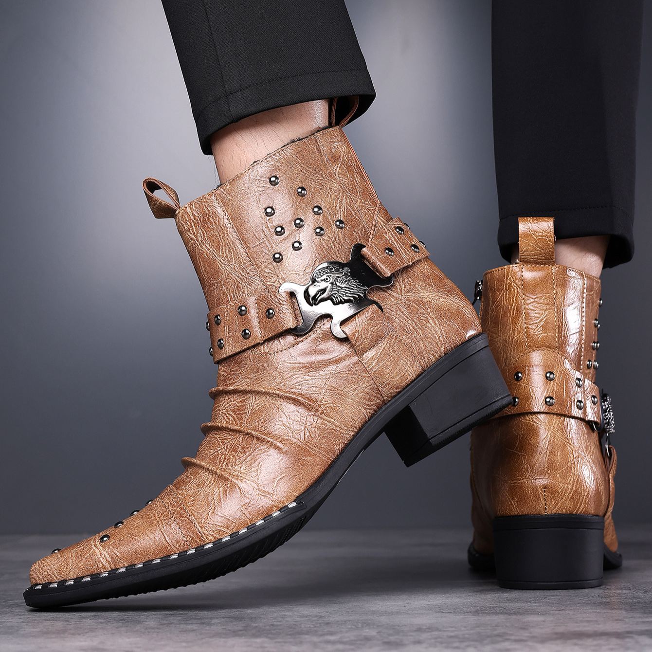 [Copy]Men's soft-soled suede casual loafers with metal buckles